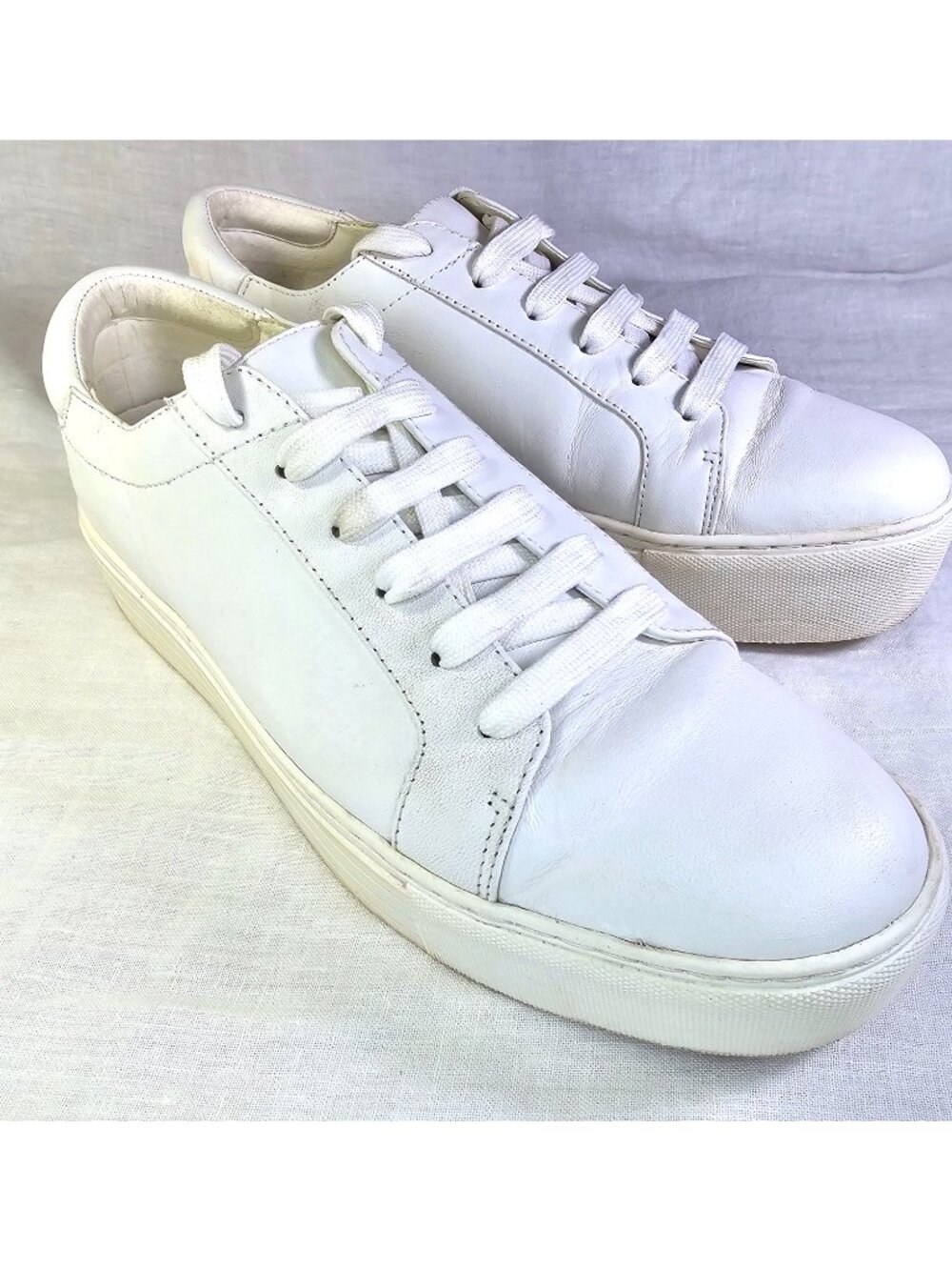 Kenneth Cole Abbey Leather Platform Lace Up Techni Sneakers 8.5 White